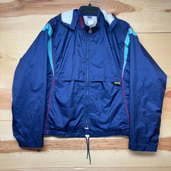 Vintage Asics Gore Tex Windbreaker Jacket Womens Large Blue Full Zip Running - Picture 1 of 16